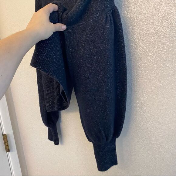 1901 Metallic thread Crop Balloon Sleeve Wool Blend tie back Sweater girls 10/12 - Picture 3 of 7